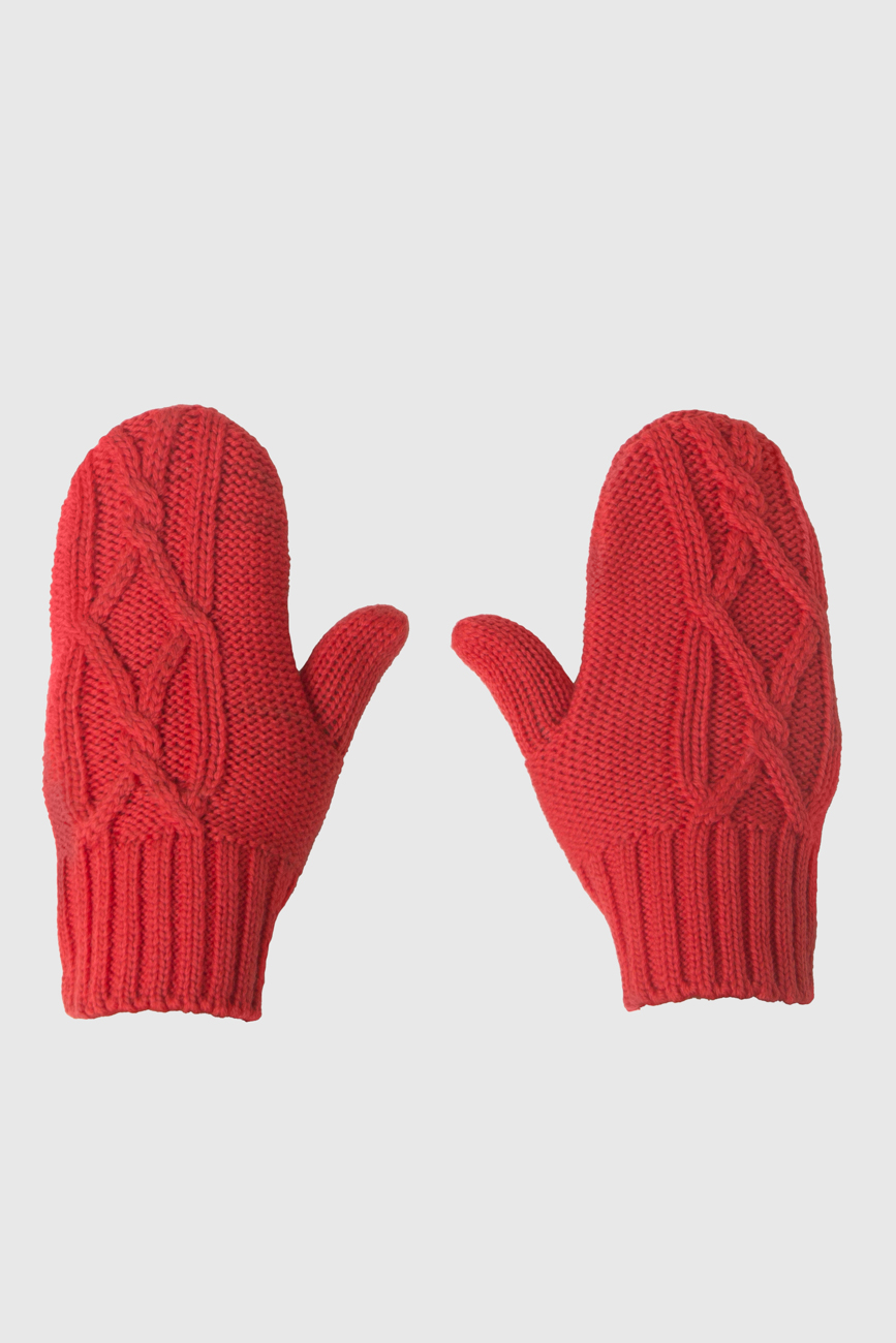 Red Merino Wool Knitted Mittens | Kids